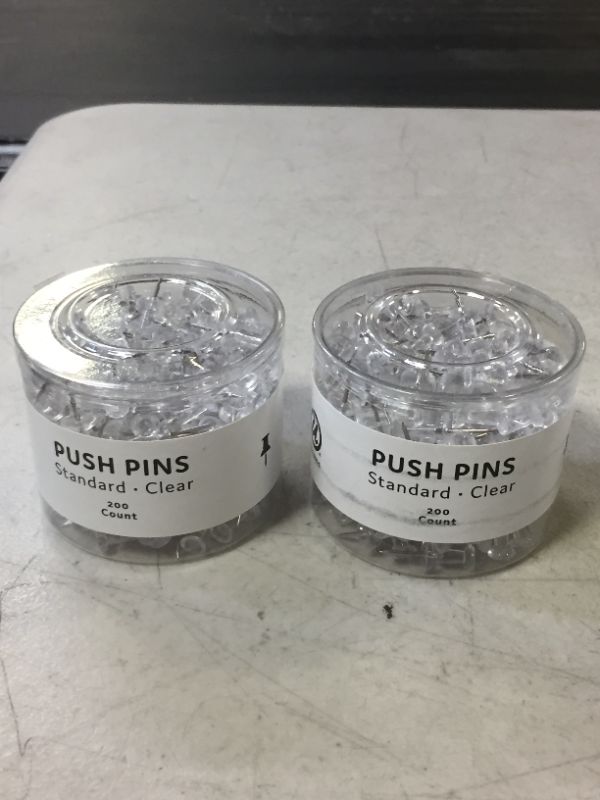 Photo 2 of U Brands Push Pins, Clear Plastic Head Thumbtacks, Steel Point, 200-Count  2PCK