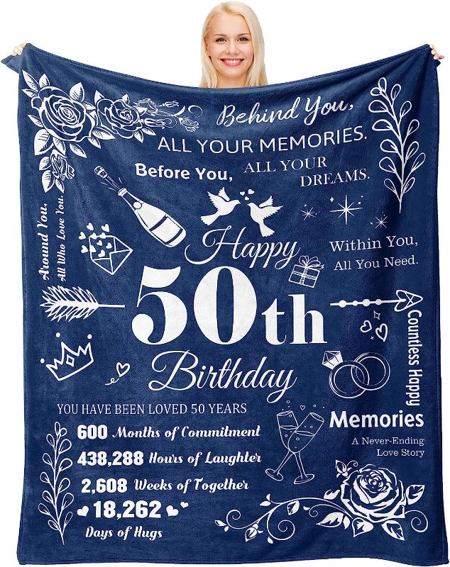 Photo 1 of 50th Birthday Gifts for Women Men Blanket 60"x50"-50th Birthday Decorations Men-Mens 50th Birthday Gift Ideas-50 Year Old Gifts for Men Women-Gifts for 50 Year Old Woman-Gifts for Men Turning 50
