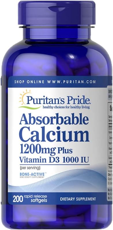 Photo 1 of Puritan's Pride Absorbable Calcium with Vitamin D 3 1000iu Softgels, 1200 mg, 200 Count 200 Count (Pack of 1) EXP 10/24