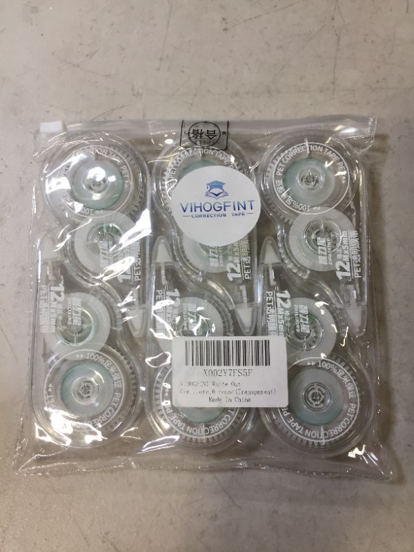 Photo 1 of VIHOGFINT Correction Tape,Thickening with Core White Out Tape Pen for School Office Supplies,0.2 x 472 Inch,6 Count(Transparent)