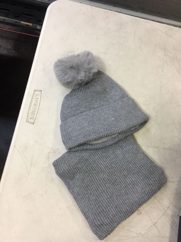 Photo 1 of BOYS POM POM BEANIE AND SCARF GREY