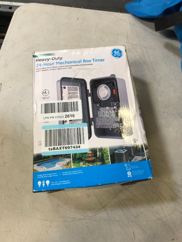 Photo 1 of GE Heavy-Duty Mechanical Box Timer Switch, Metal, Tamper Resistant, Voltage, 120, 240, 277, NEMA 3R-Rated, Indoor, Pool Pump Timer, Water Heaters, Outdoor Lights, 24-Hour Universal VAC, 46536