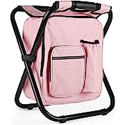 Photo 1 of Kikerike Backpack Stool Cooler Chair Heavy Duty 400 LBS Max Load Portable Lightweight Stool Backpack Folding Fishing Cooler Stool for Camping Hunting Fishing - Pink
