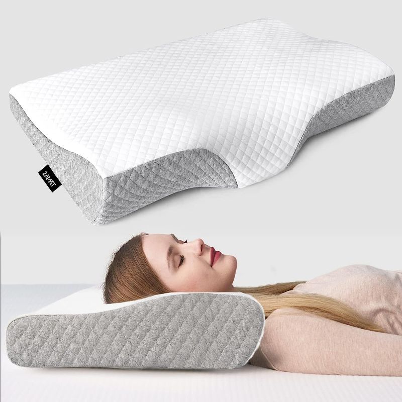 Photo 1 of ZAMAT Contour Memory Foam Pillow for Neck Pain Relief, Adjustable Orthopedic Ergonomic Cervical Pillow for Sleeping with Washable Cover, Bed Pillows for Side, Back, Stomach Sleepers
