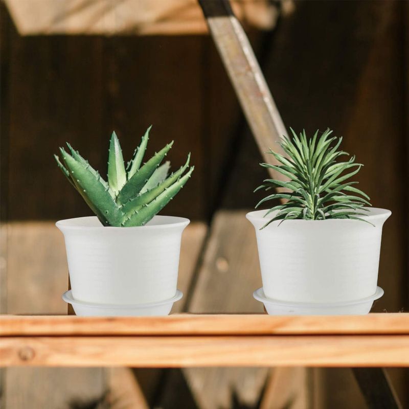 Photo 1 of 3 Pack Planters, 6 inch Plastic Plant Pots Indoor with Drainage Hole and Tray, Plants Not Included, White White 6 inch