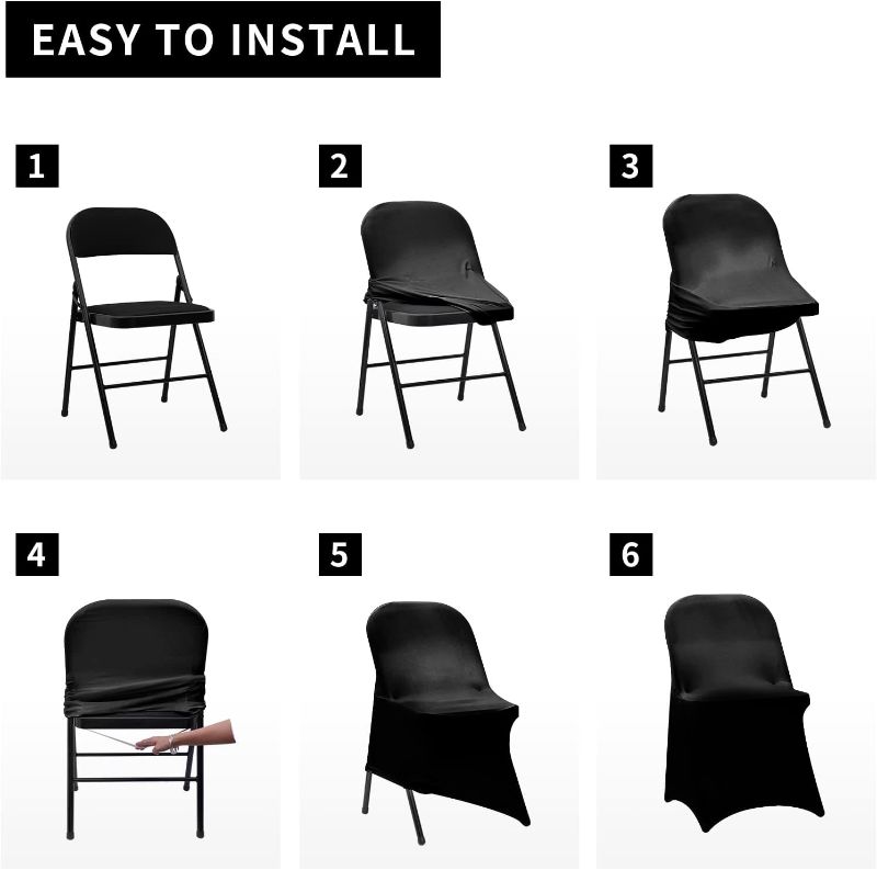 Photo 4 of 2PCS, Stretch Spandex Folding Chair SLIP Covers 2PCS, Universal Fitted Chair Cover Protector, BLACK 