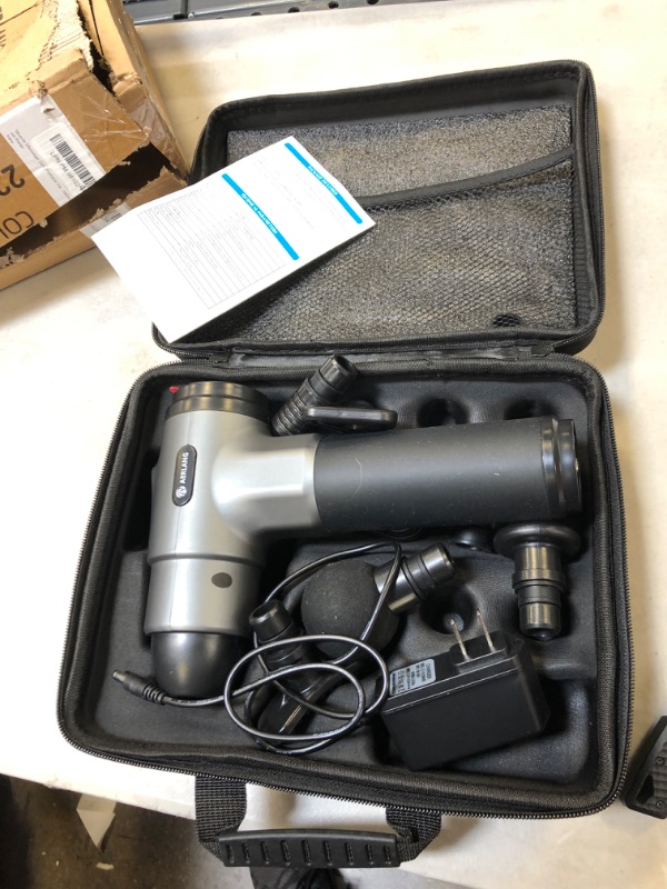 Photo 1 of AERLANG Massage Gun, Deep Tissue Massager, Portable Muscle Massage Gun for Back Neck Muscle Relieve, Quiet Brushless Motor 20 Variable Speeds Digital Display 6 Massage Heads and Carrying Case Black