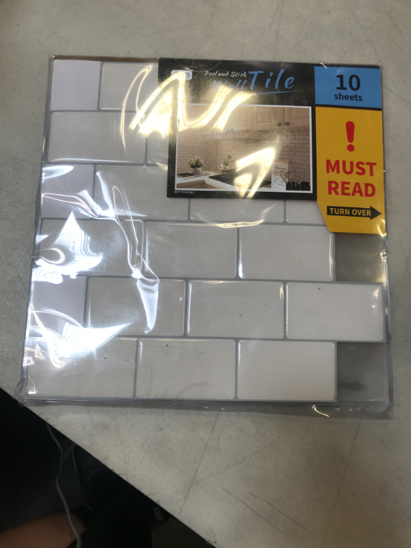 Photo 2 of 10-Sheet Bright White Peel and Stick Backsplash Tiles for Kitchen & Bathroom, Stick on backsplash Subway Tile, 12"x12" 10 Pack Bright White