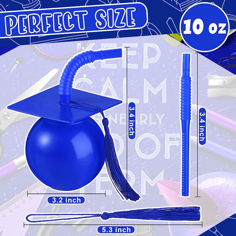 Photo 1 of 12 Set Graduation Party Cups Plastic Graduation Cap Cup with Tassel, 10 oz Congrats Grad Cup with Straw and Lid, Reusable Graduation Party Supplies Party Favors for Grad Theme Party Students (Blue)