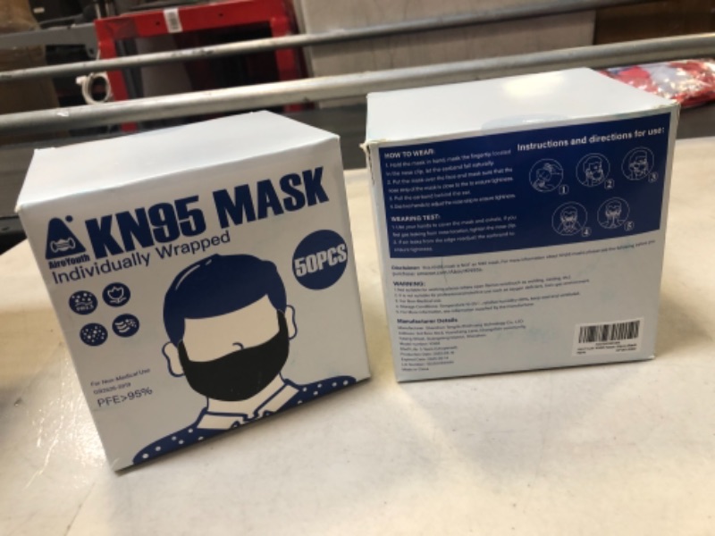 Photo 2 of 2pack AiroYouth KN95 Face Masks 50pcs, Breathable KN95 Face Mask with 5-layer 95% Filtration, Elastic Ear Loops & Nose Clip

