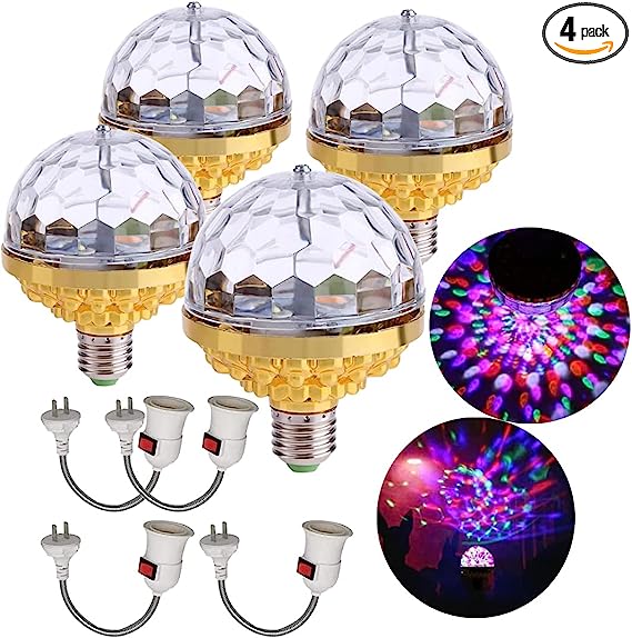 Photo 1 of 4PC Colorful Disco Rotating Magic Ball Light Bulb,Crystal Magic Ball with Sockets, New Colorful Rotating Magic Ball Light,Easter Dance Party Stage Light(Universal Socket)
