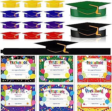 Photo 1 of 48 Pieces Graduation Paper Hat Preschool Diploma Certificate Preschool Paper Graduation Cap Graduation Crowns Kindergarten Graduation Certificate for Kindergarten Graduation Classroom Supplies Favors
