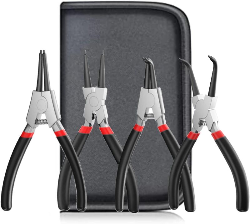 Photo 1 of 4-piece Snap Ring Pliers Set Circlip Pliers- Heavy Duty 7-inch Internal/External Circlip Pliers Kit -Straight/Bent Jaw - Carbon steel - For Ring Remover Retaining- Storage Pouch Included.