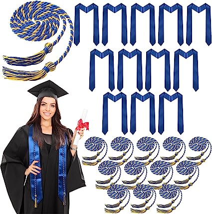 Photo 1 of 24 Pcs Graduation Stole and Graduation Cords with Tassel Plain Satin Graduation Sash Honors Cords for Graduation Adult
