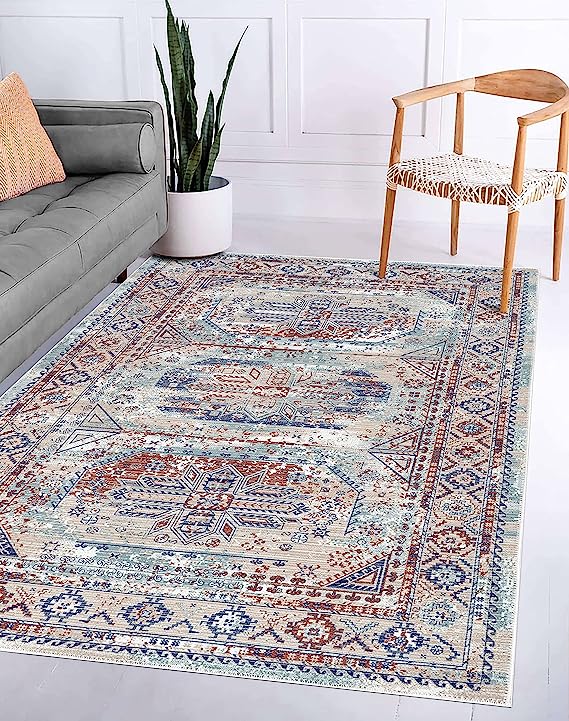 Photo 1 of Adiva Rugs Machine Washable Area Rug with Non Slip Backing for Living Room, Bedroom, Bathroom, Kitchen, Printed Persian Vintage Home Decor, Floor Decoration Carpet Mat (Beige, 2'6" x 6'6") 2'6" x 6'6" Beige 31