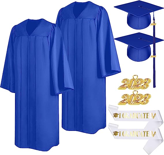 Photo 1 of Xuhal 2 Set Unisex Matte Graduation Gown Cap Tassel Set Graduation Stole Sash 2023, 2024 Year Charm for School and Bachelor