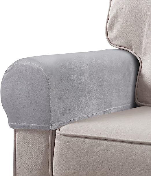 Photo 1 of 2pcs Chair Arm Protectors Stretch Fabric Armrest Sofa Armrest Cover Armchair Slipcover Protector Cloth Grey
