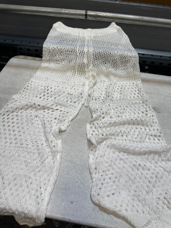 Photo 2 of  Women's Cover Up Pants Drawstring Crochet Knitted Sheer Beach Swimwear White ****Unknow size