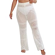 Photo 1 of  Women's Cover Up Pants Drawstring Crochet Knitted Sheer Beach Swimwear White ****Unknow size