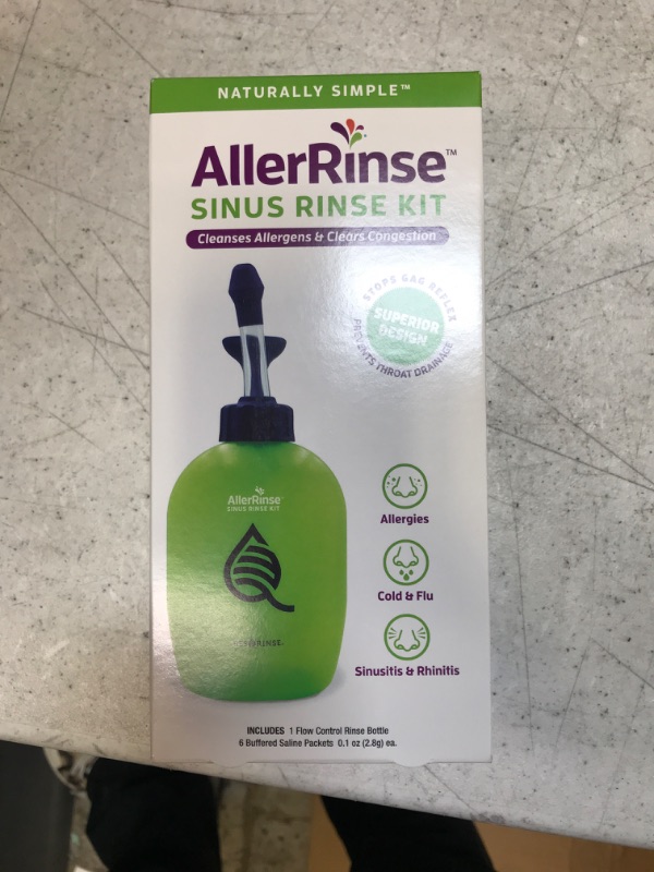 Photo 2 of AllerRinse Nasal Rinse Kit, Irrigation System with Res-Q-Rinse Gag Free Nasal Lock Design, 6 Premixed Saline Packets, Natural Relief, Green  - 06/2023