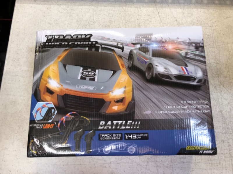 Photo 3 of 2022 Upgraded Electric High-Speed Slot Car Race Car Track Sets with LED Lights, Including 4 1:43 Scale Slot Cars with Headlights and 2 Hand Controllers,Toys Gifts for 8 9 10 11 12+ Boys Girls