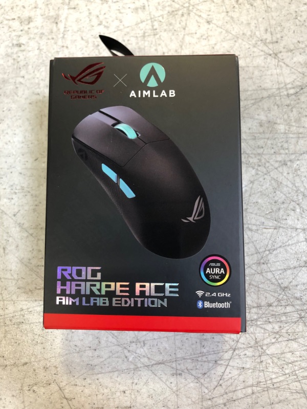 Photo 3 of ASUS ROG Harpe Ace Aim Lab Edition Gaming Mouse, 54 g Ultra-Lightwieght, Connectivity (2.4GHz RF, Bluetooth, Wired), 36K DPI Sensor, 5 Programmable Buttons, ROG SpeedNova, Esports & FPS Gaming, Black
