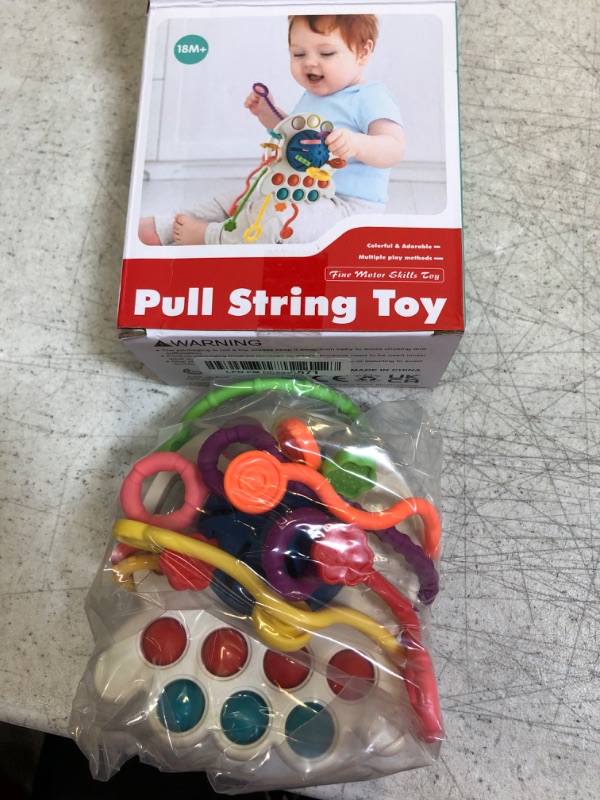 Photo 2 of Hooku Montessori Toys for 1 Year Old, Sensory Toys for Babies, Food Grade Silicone Pull String Activity Toy, Fine Motor Toys, Baby Travel Toys, Toddler Infant Baby Girl Boy Gifts
