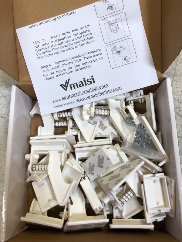 Photo 2 of 12 Pack Cabinet Locks Child Safety Latches - Vmaisi Baby Proofing Cabinets Drawer Lock with Adhesive Easy Installation - No Drilling or Extra Screws (White)
