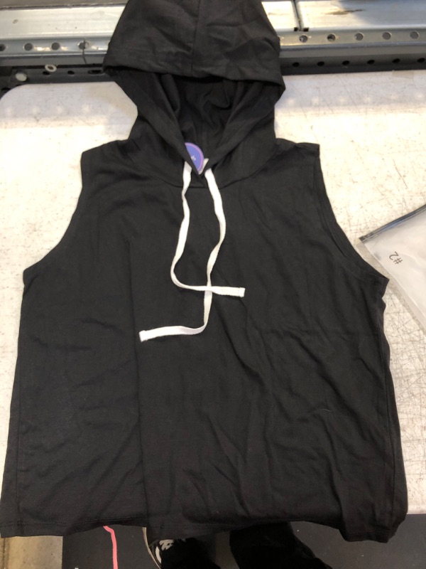 Photo 1 of Black Sleeveless Shirt With Hood Medium