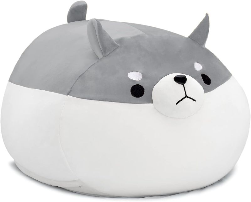 Photo 1 of cuebear Stuffed Animal Storage Bean Bag Chair Cover for Kids Grey Shiba Inu Dog Bean Bag Chair for Girls X-Large Size Toy Organizer Cover Only Without Filling
