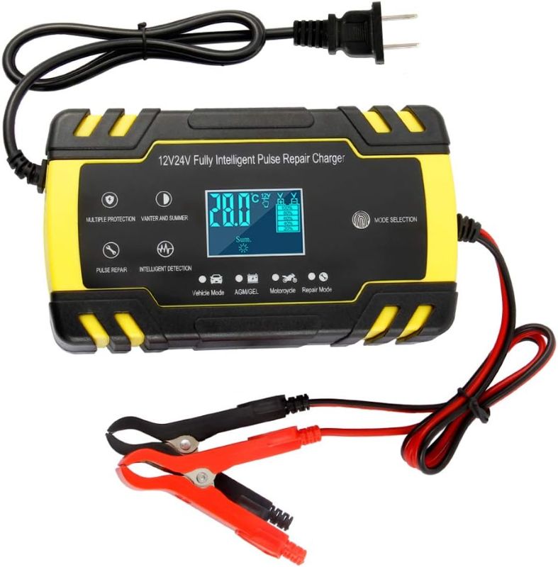 Photo 1 of 12V/24V Smart Battery Charger | Pulse Repair Charger with LCD Display | Intelligent Mode Overvoltage Protection Temperature Monitoring for Car, Truck, Motorcycle, Boat, SUV, ATV