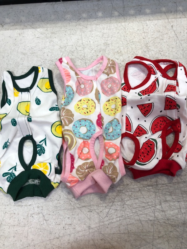 Photo 1 of 3 Pieces Cat Recovery Suit Kitten Recovery Suit E-Collar Alternative for Cats and Dogs Abdominal Skin Anti Licking Pajama Suit (Watermelon Pattern, Small)
