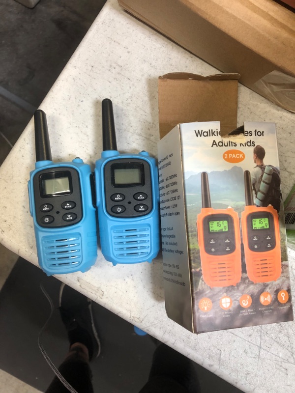 Photo 2 of LEETEL Walkie Talkie with 22 FRS Channels, Long Range Walkie Talkies for Adults with VOX Scan LED Flashlight for Family Activities Hiking Camping Trip (Blue 2 Pack)