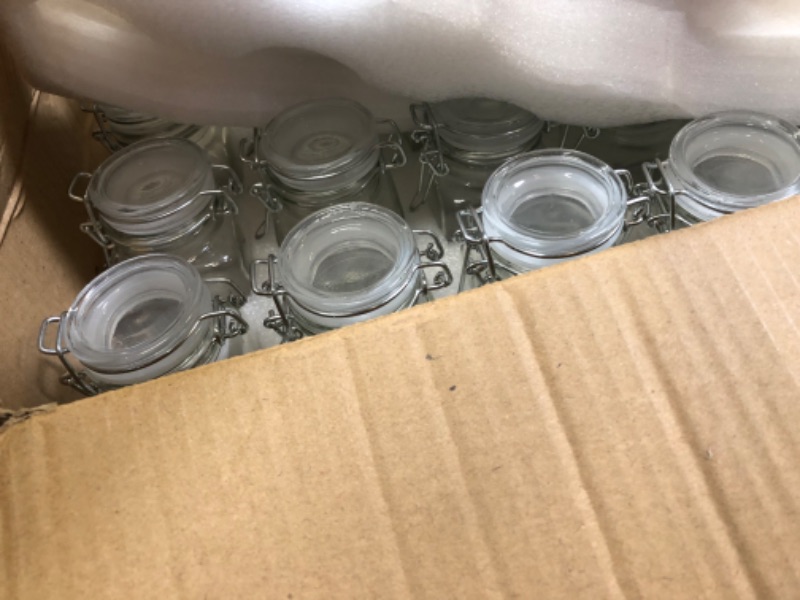 Photo 3 of 3.3 oz Clear Glass Jars With Airtight Lids and Leak Proof Rubber Gasket,Small Storage Containers With Hinged Lids For Kitchen Canisters , Set of 30. Include 1 Pen and 40 Chalk Labels.