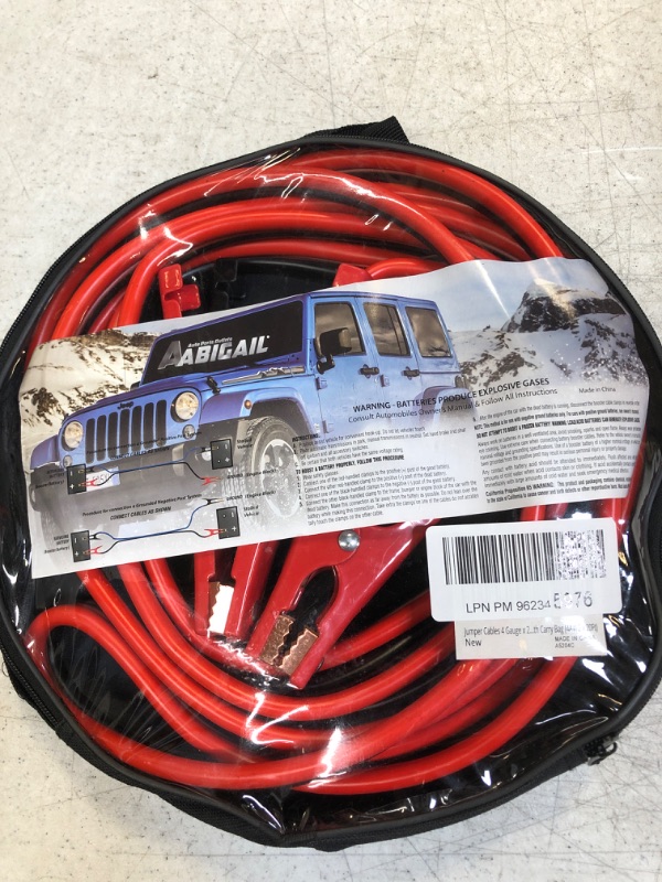 Photo 2 of 4AWG Jumper Cables 4 Gauge 20 Feet Heavy Duty Booster Cables with Professional Grade Clamps Carry Bag (4AWG x 20Ft)