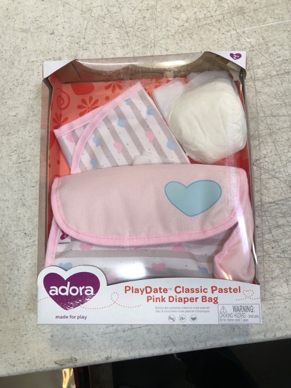 Photo 2 of Adora Baby Doll Diaper Bag In Classic Pastel Pink, Diapers Fit 13 Inch Dolls Classic Pastel Pink Diaper bag_ Diapers