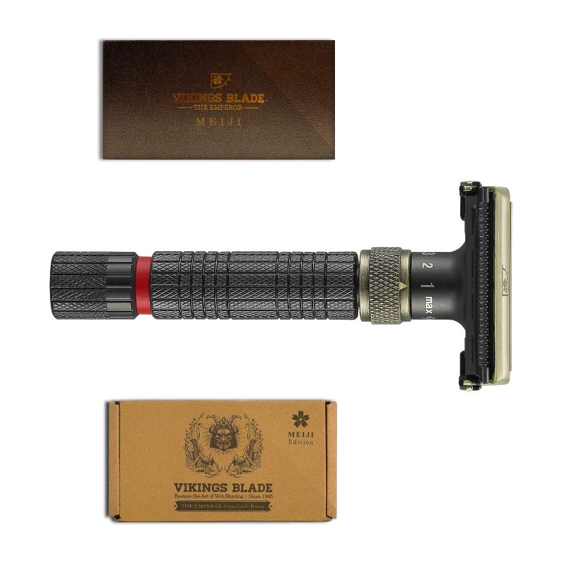 Photo 1 of Adjustable Double Edge Safety Razor, The Emperor MEIJI by VIKINGS BLADE, Short & Fat Handle, Solid Brass, Butterfly Twist-To-Open, Eco Friendly, Luxury Case. Smooth, Close, Clean Shaving Razor
