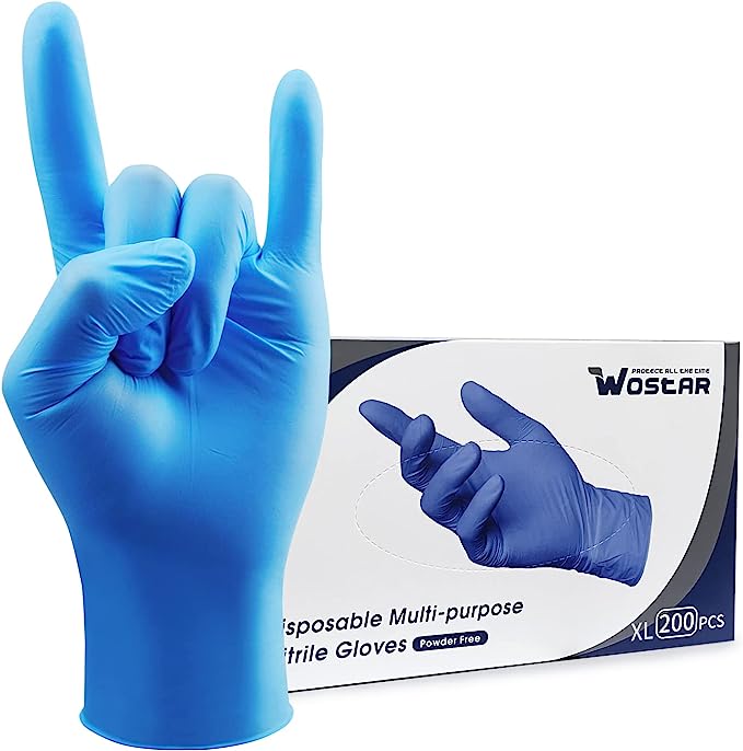 Photo 1 of Wostar Nitrile Disposable Gloves 4Mil Powder Latex Free Disposable Non-Sterile Nitrile Exam Gloves XL 200pcs
