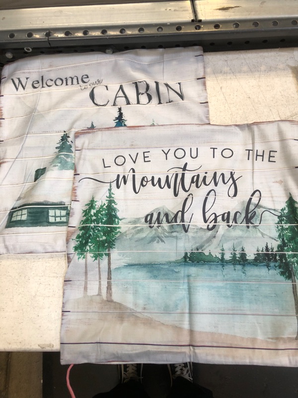 Photo 2 of (RB) Welcome to Our Cabin Flannel Throw Pillow Case, 18 x 18 Inch Set of 2, Cabin Front Porch Decor, Cabin House Decor, Cabin Decor,  Cabin House Room Pillows Cover for Sofa Couch Bed
