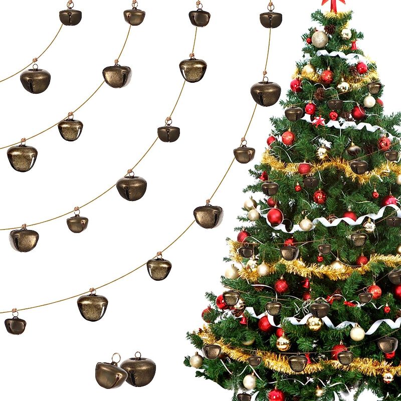 Photo 1 of 15 Feet Christmas Bell Garland Gold Finish Metal Garlands Brass Decorative String of Metal Vintage Wall Hanging Tiny Bells Rusty Bell Garland for Christmas Tree Fireplace Wreath Wrapping Decor

