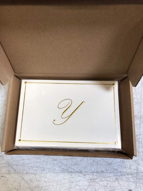 Photo 2 of Pipilo Press Gold Foil Letter Y Personalized Blank Note Cards with Envelopes 4x6, Initial Y Monogrammed Stationery Set (Ivory, 24 Pack)