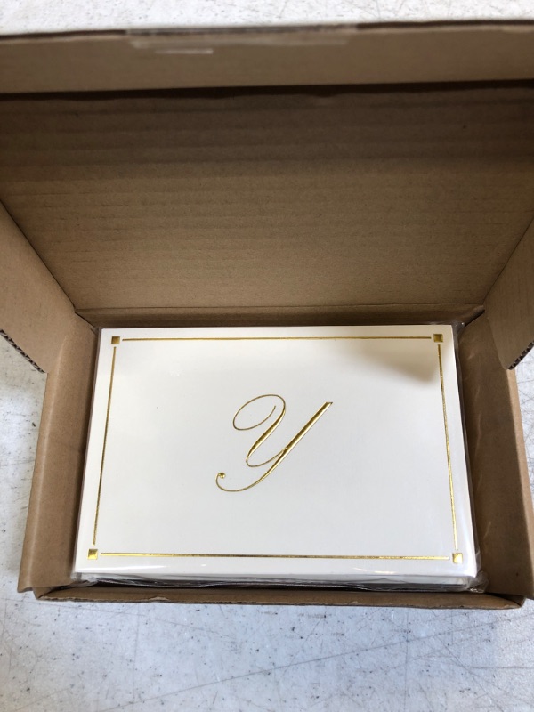 Photo 2 of Pipilo Press Gold Foil Letter Y Personalized Blank Note Cards with Envelopes 4x6, Initial Y Monogrammed Stationery Set (Ivory, 24 Pack)
