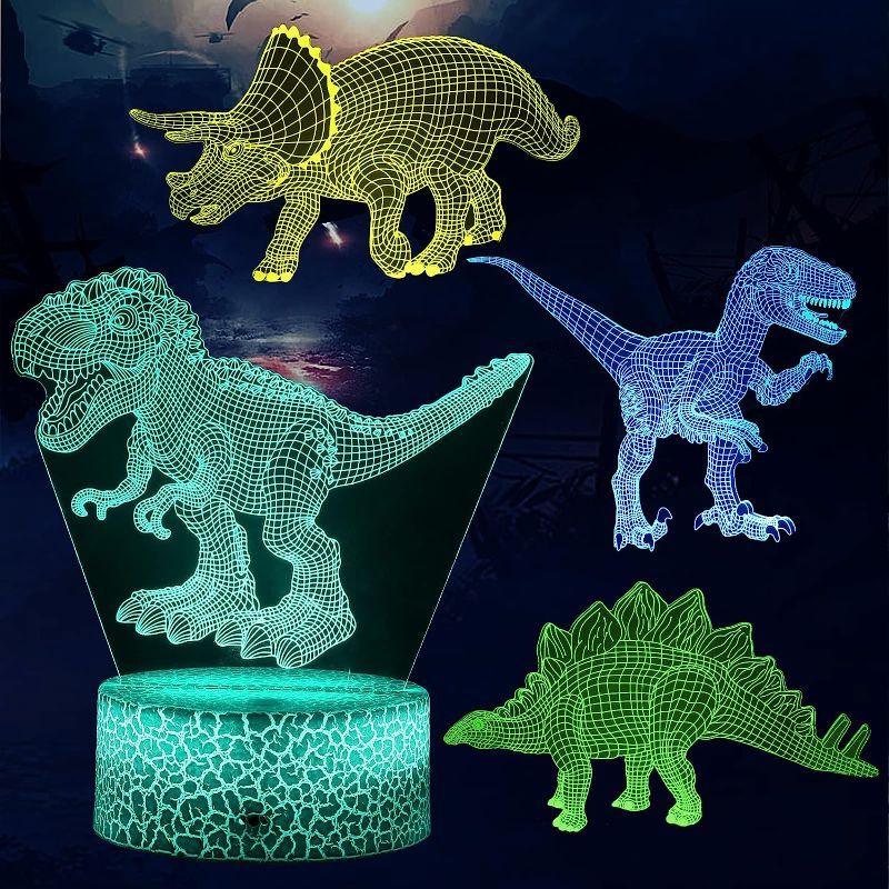 Photo 1 of 3D Illusion Dinosaur Night Light for Boys, Dimmable LED Nightlight with Timer Remote Control and 7 Color Changing Decor Lamp, Christmas Birthday Gifts Dinosaur Toys for Kids Boys Girls 3-5 5-7 8-12
