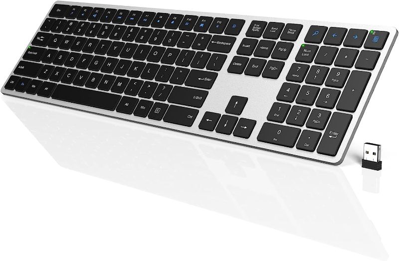 Photo 1 of WisFox Wireless Keyboard w/ Mouse, Full Size with Silent Keys, Number Pad, Super Slim and Battery Powered, 2.4GHz USB Computer Keyboard for Laptop, PC, Mac, Windows, Chromebook, Sliver and Black
