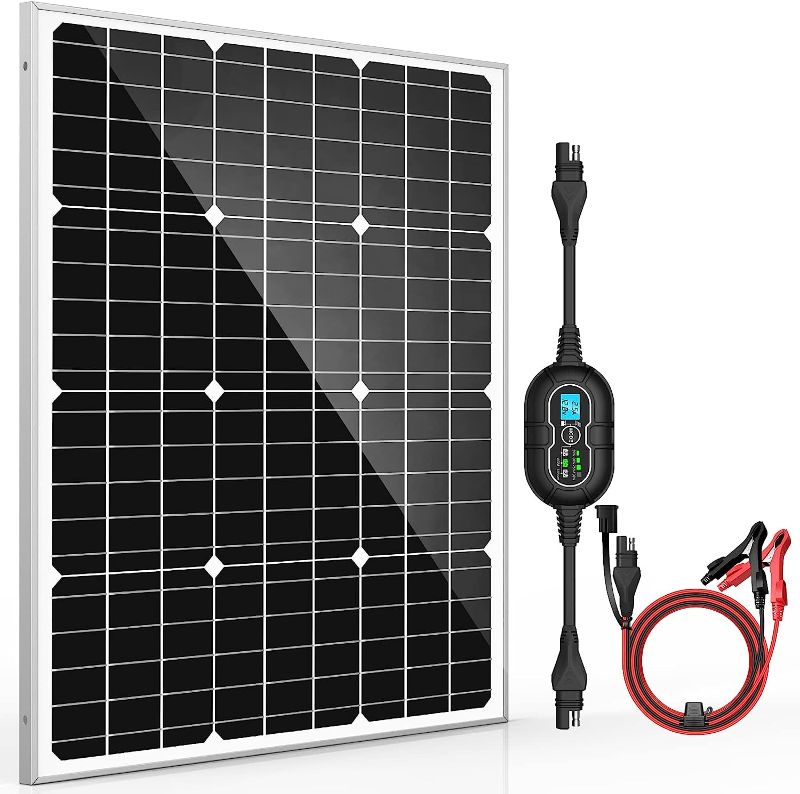 Photo 1 of 50W 12V Solar Panel Kit Battery Maintainer Trickle Charger Pro + Advanced 10A MPPT Charge Controller + SAE Battery Clip Cable for 12 Volt Boat Car RV Trailer Motorcycle Automotive Home Off Grid System
