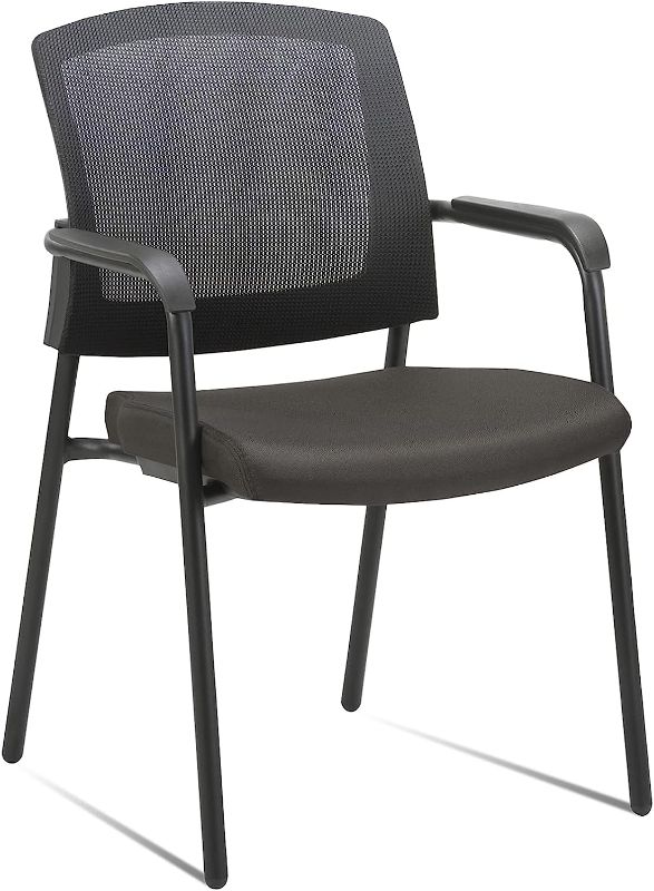 Photo 1 of Comfort Black Mesh Stackable Steel Side Chair Ergonomic Mesh Back Nesting Chairs with Fabric Seat for Office Waiting Room Training Conference School Guest Reception, Grey
