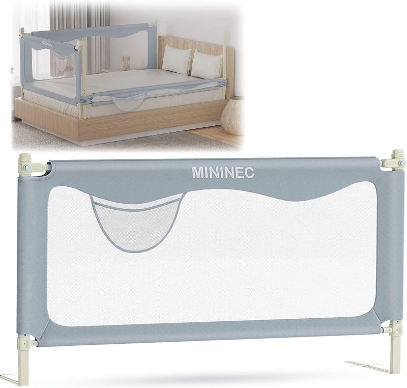 Photo 1 of MININEC Bed Rail for Toddlers Baby, Long Toddler Bedrail Guard for Kids Children, Strong Babies Bed Rail for Twin, Full Size, Queen & King Mattress with Reinforced Anchor Safety Grey 78.7 * 27.5 in
