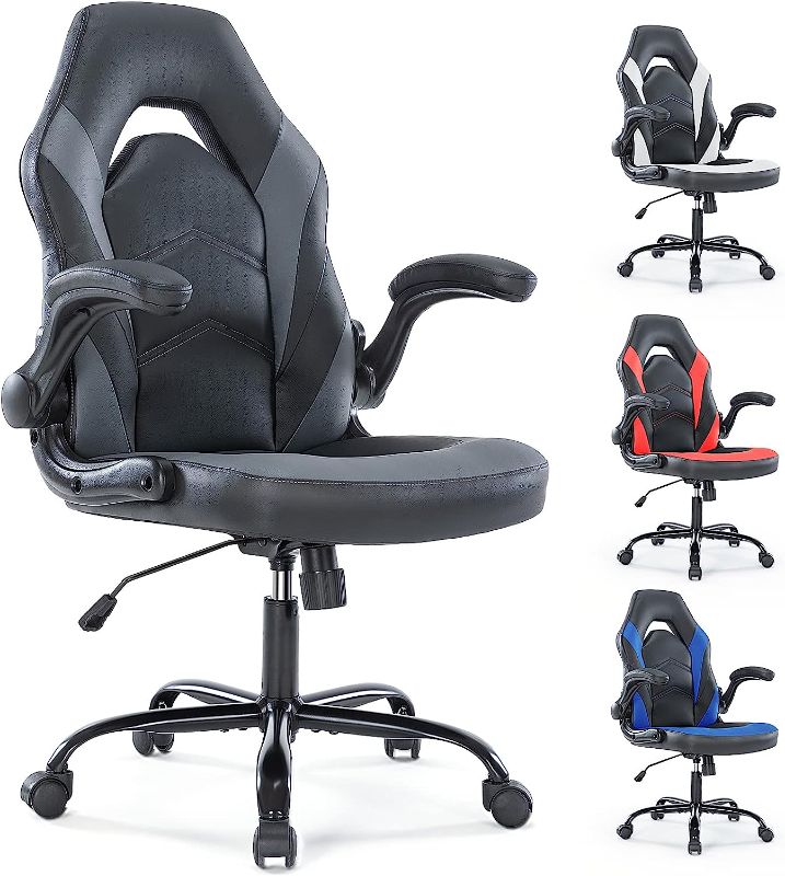 Photo 1 of Gaming Chair - Computer Chair Ergonomic Office Chair PU Leather Desk Chair Executive Adjustable Swivel Task Chair with Flip-up Armrest
