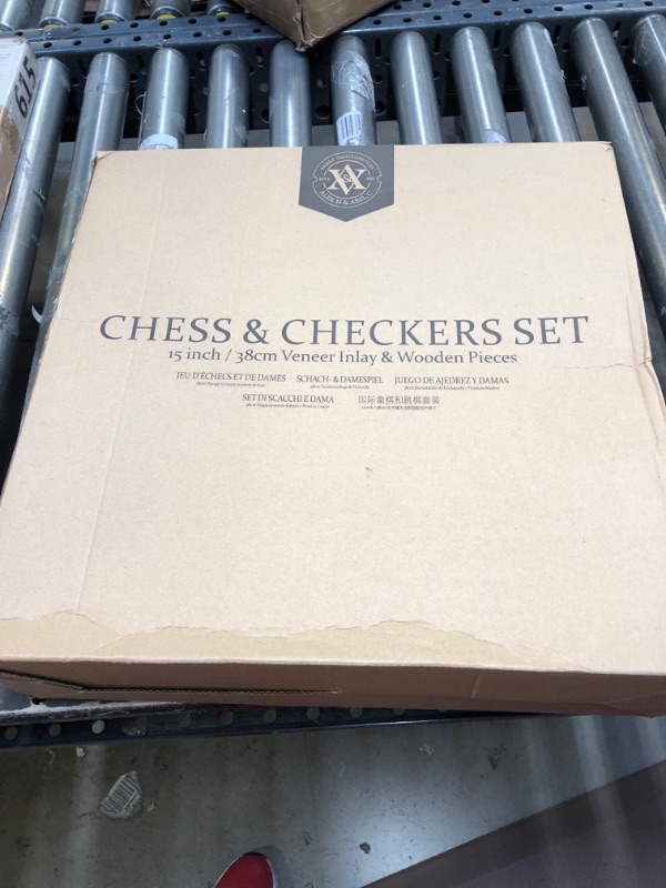 Photo 2 of A&A 15 inch European Ash Wooden Chess Sets w/ Storage Drawer / Triple Weighted - 3.0 inch King Height / European Ash Box w/Walnut & European Ash Inlay / 2 Extra Queen / Classic 2 in 1 Board Games Triple Weighted Pieces w/ European Ash Box