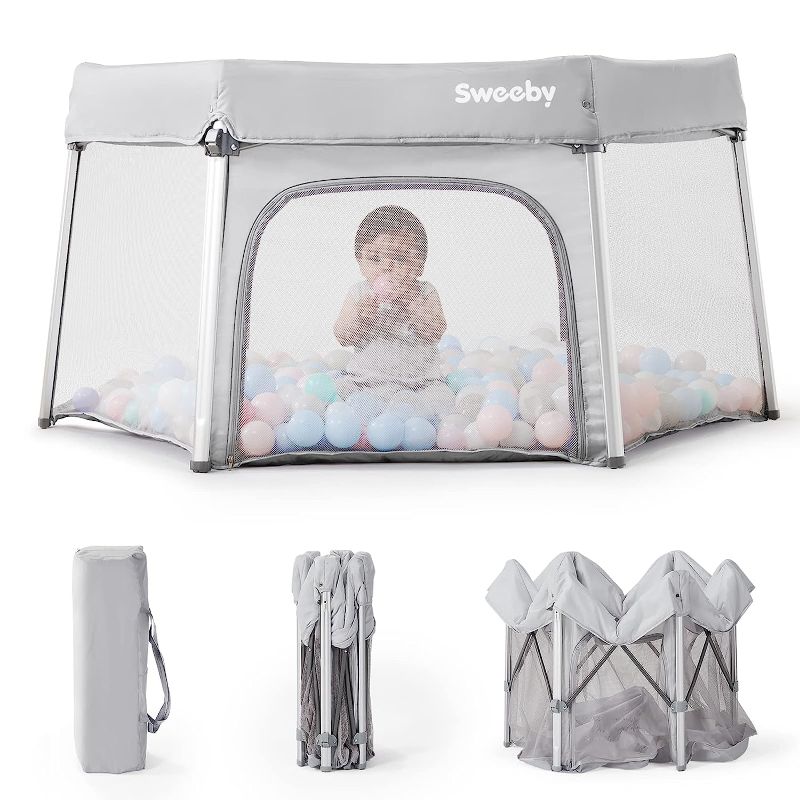 Photo 1 of Baby Playpen, 57" Portable Play Yard for Baby, Foldable Baby Playpen for Babies and Toddlers with Gate, Outdoor & Indoor Pop Up Play Pens with Mat and Carry Bag (Grey)
